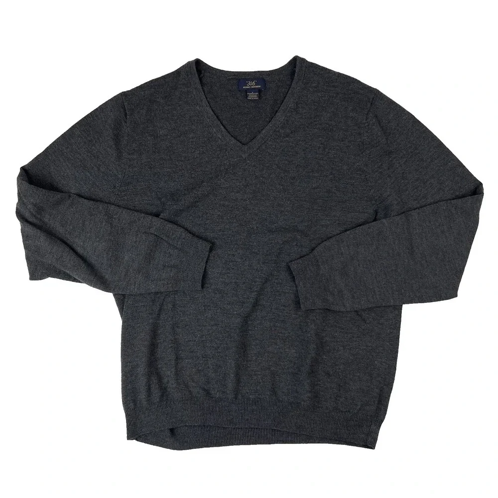 Brooks Brothers 346 Gray V-Neck L/S Wool Blend Sweater Mens Size Large‎ L